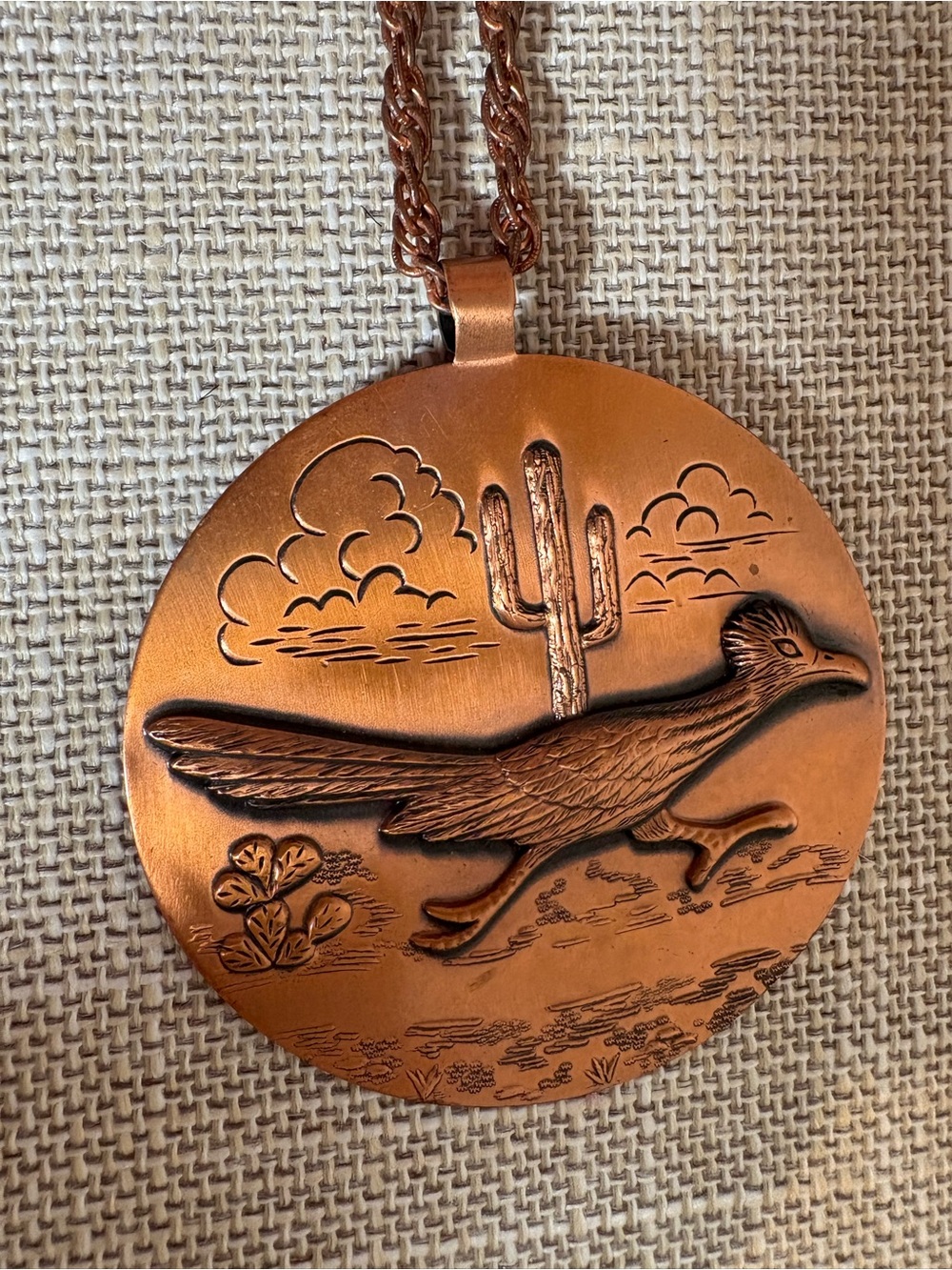 Bell Trading Post Copper Roadrunner Medallion Pendant Necklace